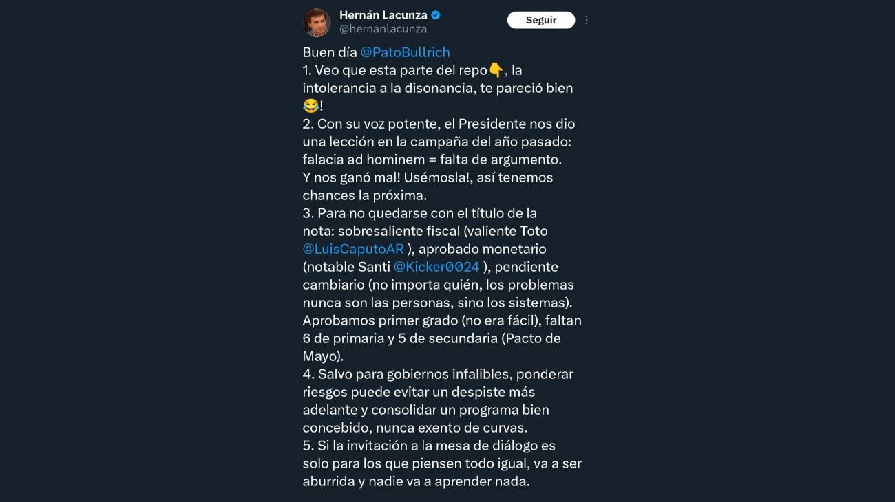 Tweet de Hernán Lacunza