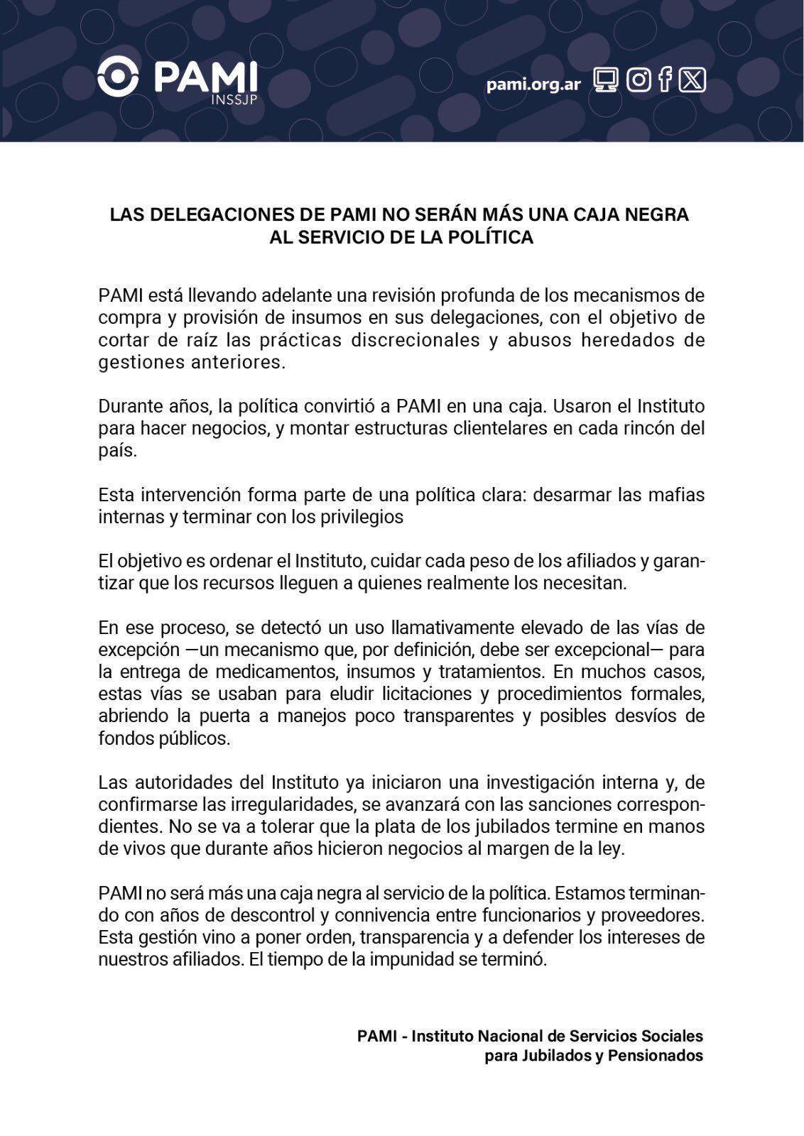 Comunicado PAMI