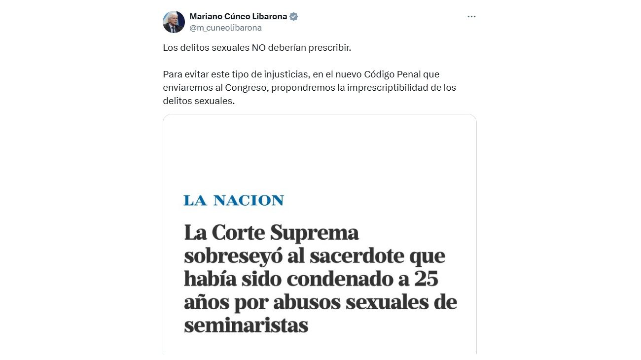 Tweet de Cúneo Libarona