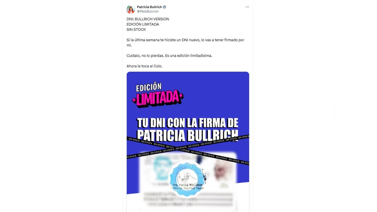Tweet de Patricia Bullrich