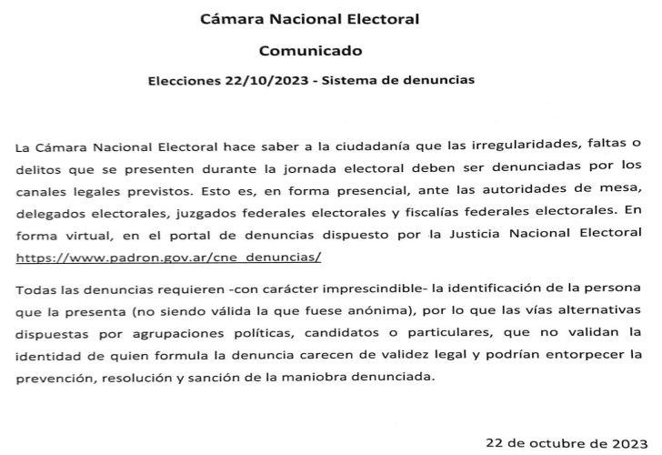 Comunicado CNE