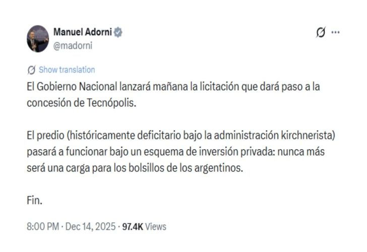 Concesión del predio de Tecnópolis
