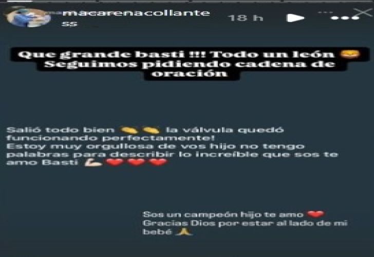 Posteo de Macarena Collante