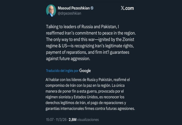 Tweet del presidente de Irán