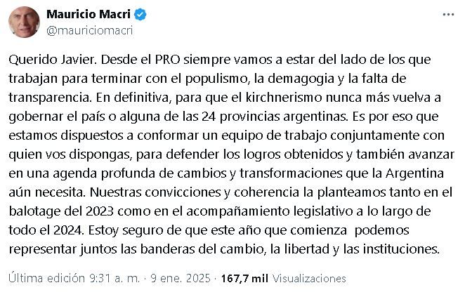 Tuit de Mauricio Macri