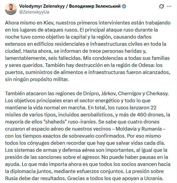 Tuit de recuento de daños de Zelenski